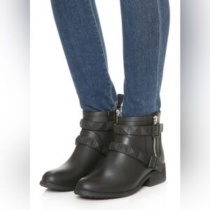 Rebecca Minkoff Black Rubber Ankle Rain Booties with Straps and Zipper
